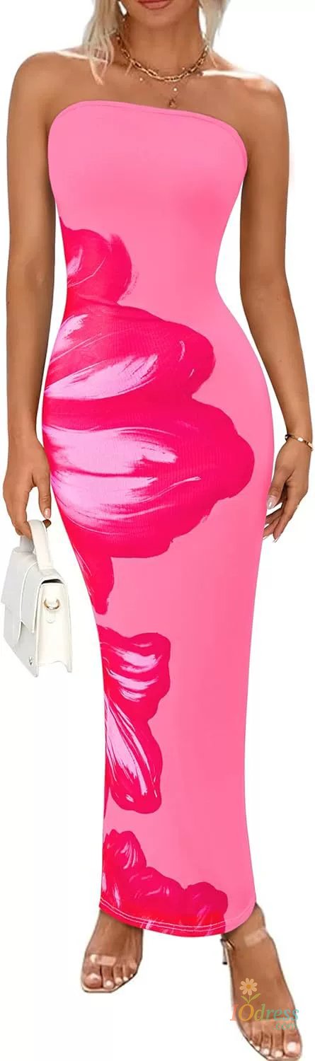 IO Dress Elegant Fashionable Printed Long Dress New Summer Women's Sexy Slim Fit Chest Wrapped Off Shoulder Casual Dress