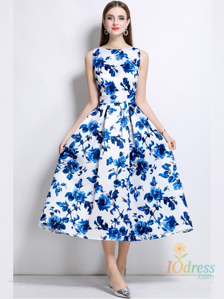 IO Dress Elegant Printed Sleeveless Slim Fit A-Line Dress 2025 Summer New Fashionable Women'S Clothing