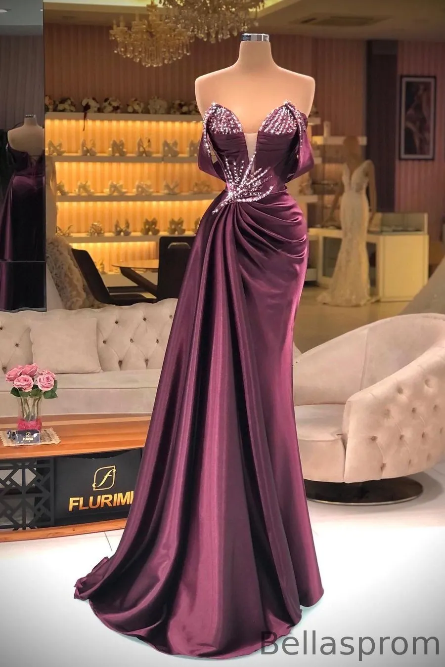 grape homecoming dress Bellasprom Sweetheart Off-the-Shoulder Mermaid Prom With Beadings Maxi_Lace_Dress