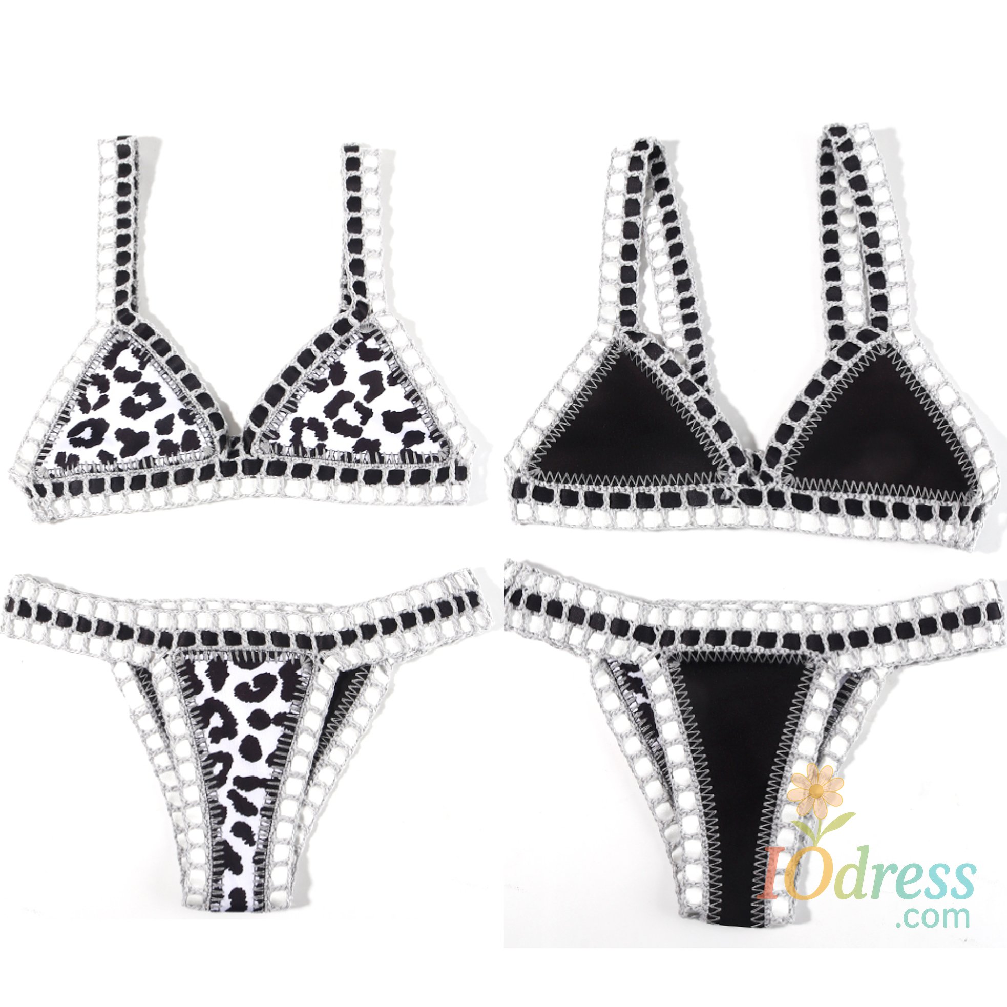 IO Dress Reversible Leopard Handmade Crochet Bikinis Set Black Poolside Swimwear Blue Paisley Luxury Swimsuit maillot de bain femme