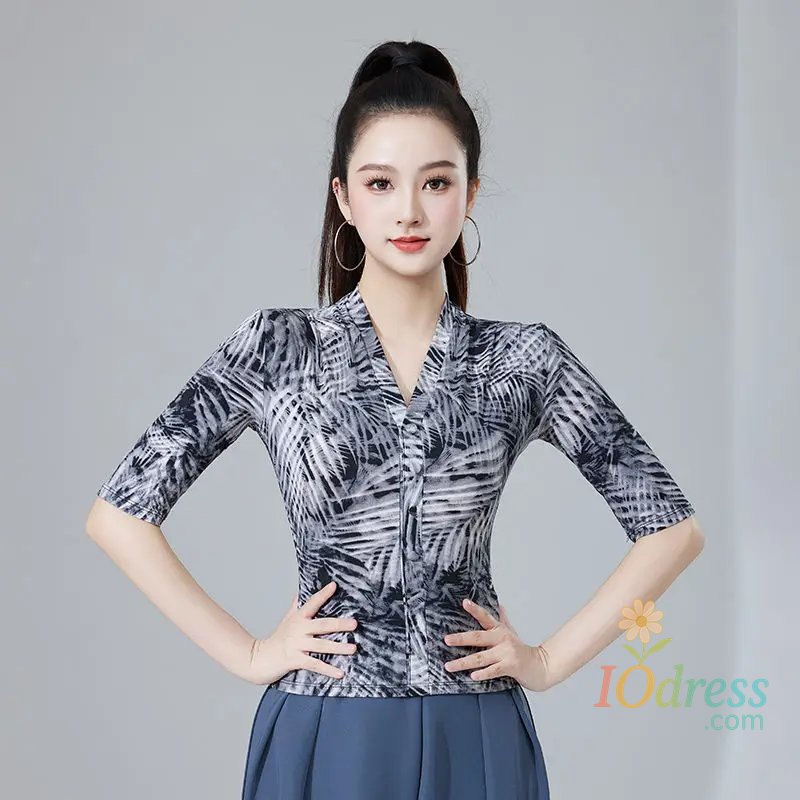IO Dress Latin Dance One-piece Top Female Adult Modern Dance V-neck Leopard Print Practice Performance Costume Ballroom Dance