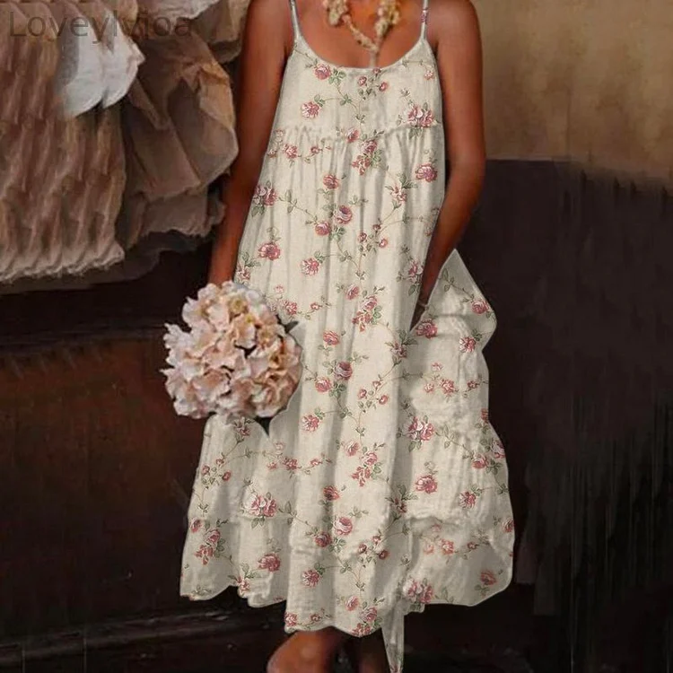 Vintage Double Layered Floral Sleeveless Maxi Dress