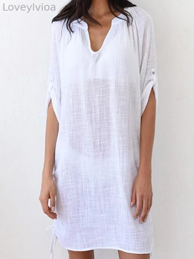 Breathable V-Neck Seaside Beach Dress Blouse