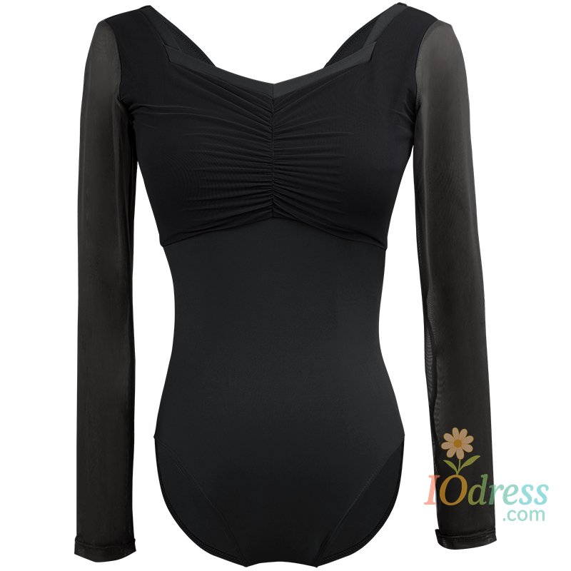 IO Dress Woman Ballet Leotards Long Sleeves Dance Leotards Gymnastic Leotards Square Collar V Back Nylon Ballet Bodysuit Swimsuit Adults