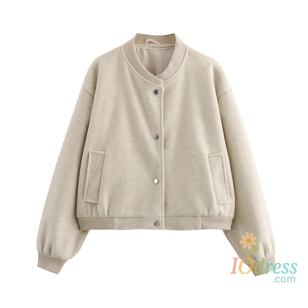 IO Dress monthly picks Women's Loose Fit Bomber Jacket Solid Color Stand Collar Streetwear Casual Spring Autumn Outerwear IO Dress