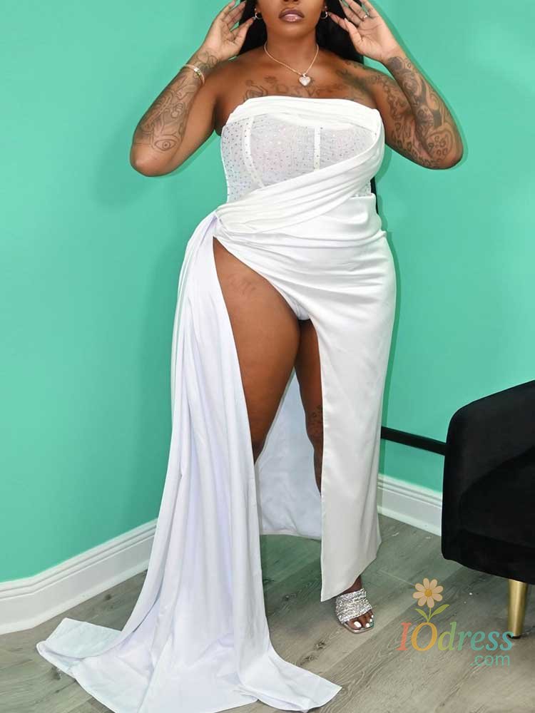 IO Dress Long Dresses Woman Summer Strapless White Dress for Women Elegant Party Side Slit Curve Plus Size Evening Dress Sexy