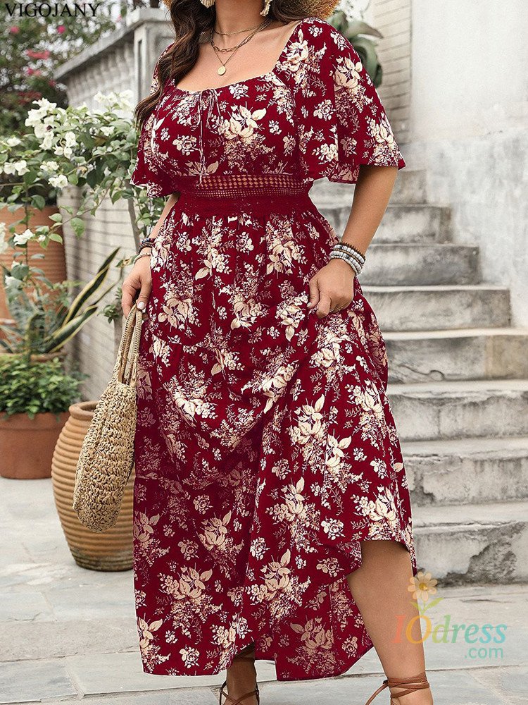 IO Dress Vigojany 2025 Summer Short Sleeve Plus Size Short Dress Women Square Collar Large Dress White Lady Chubby Curvy Dresses