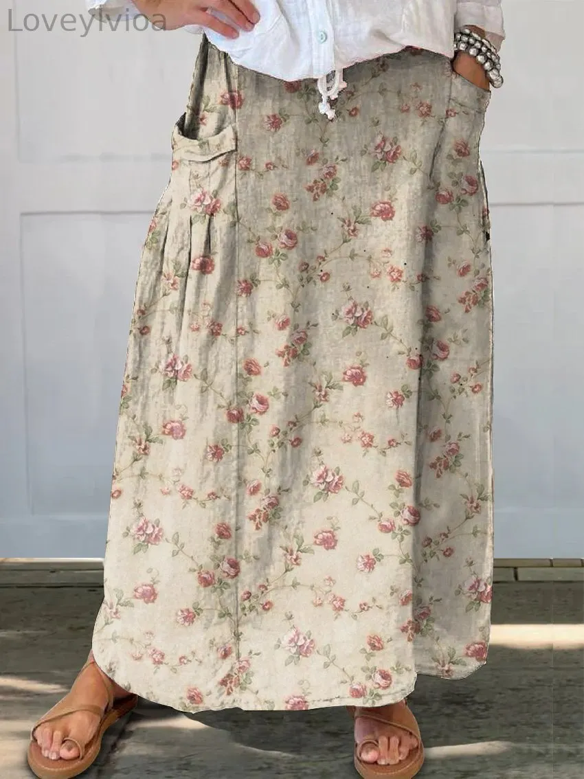 Linen Cotton Blend Women Knit Skirt