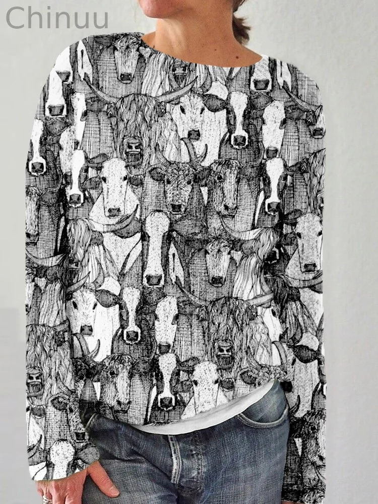 Just Cattle Black White Pattern Comfy Sweater