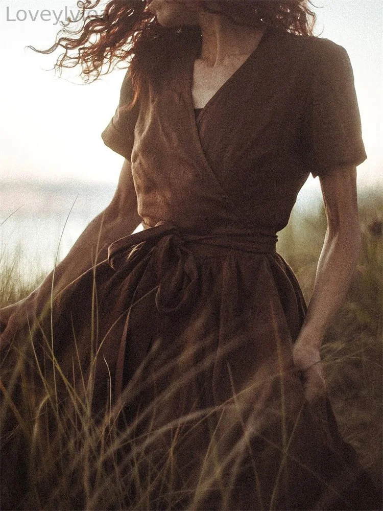 Vintage Flowy Wide Skirt Maxi Wrap Dress