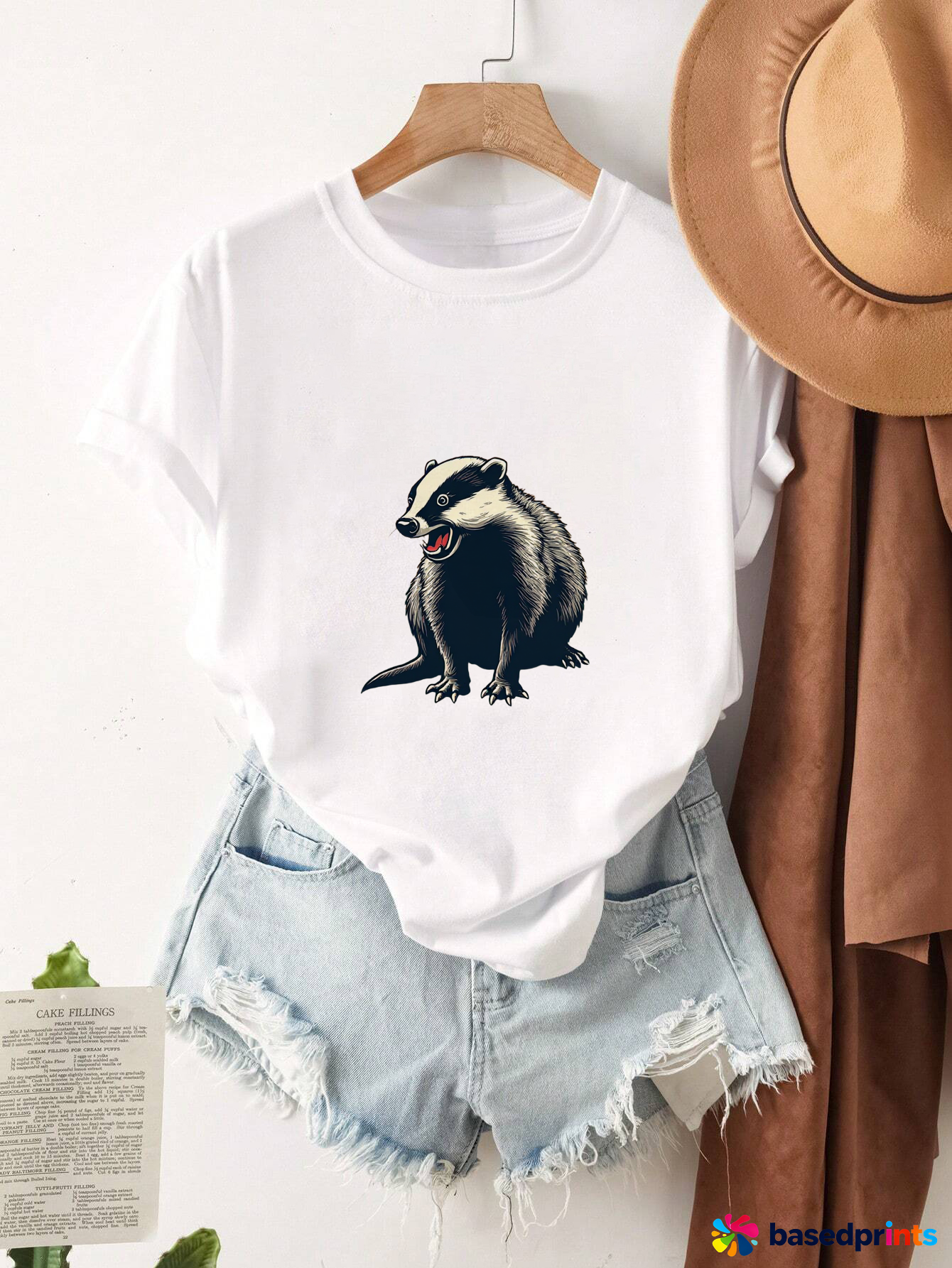 Badger Print T-Shirt Women Summer Casual Short Sleeve Tee Tops