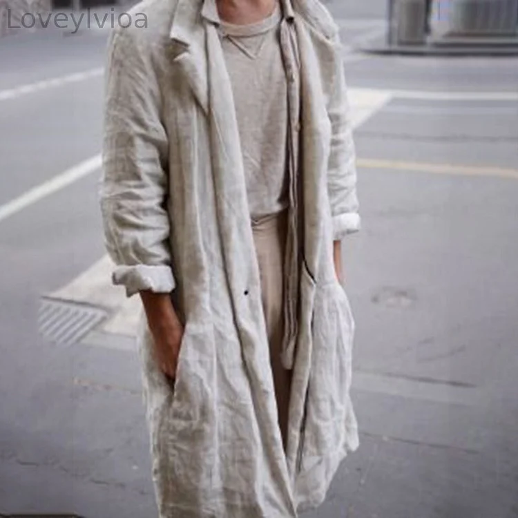 Vintage Solid Pocket Comfy Long Sleeve Long Jacket
