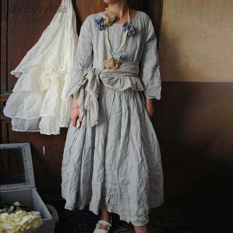 Solid Color Loose Casual Long Sleeve Midi Dress