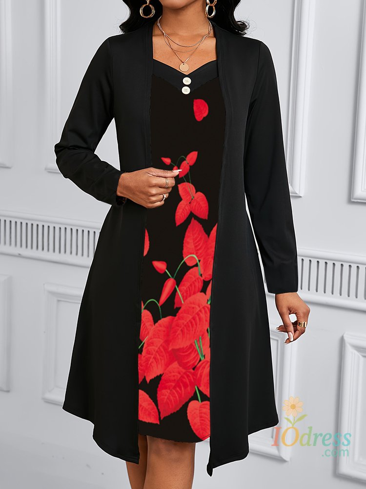 IO Dress 2025 European and American Autumn and Winter New Style Digital Printing Fake Two-piece Set Autumn and Winter Long-sleeved Dress