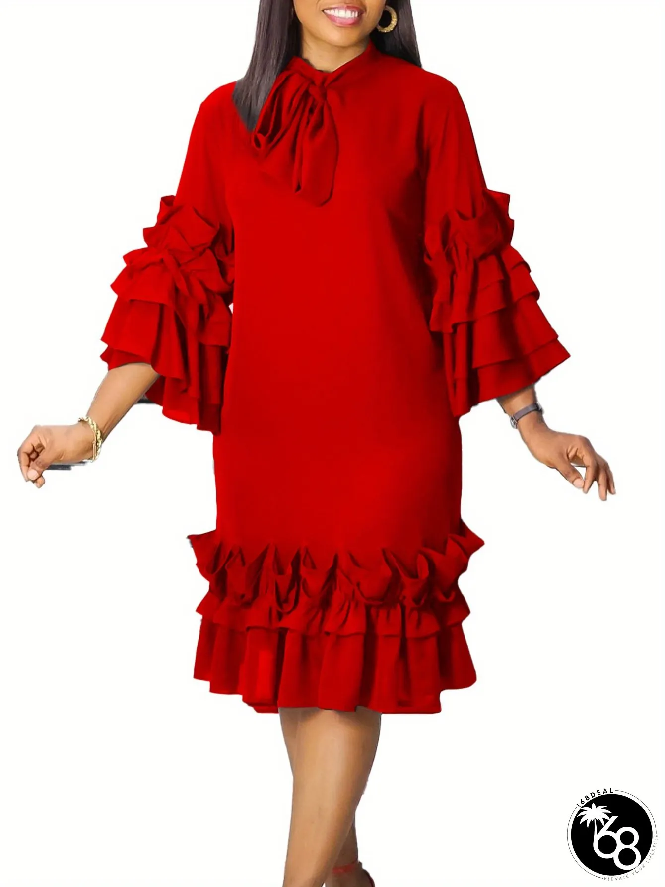 Womens Elegant Ruffle Sleeve Dress Slim Fit Bodycon A-Line With Ruffled Hem Sleeveless | 168DEAL