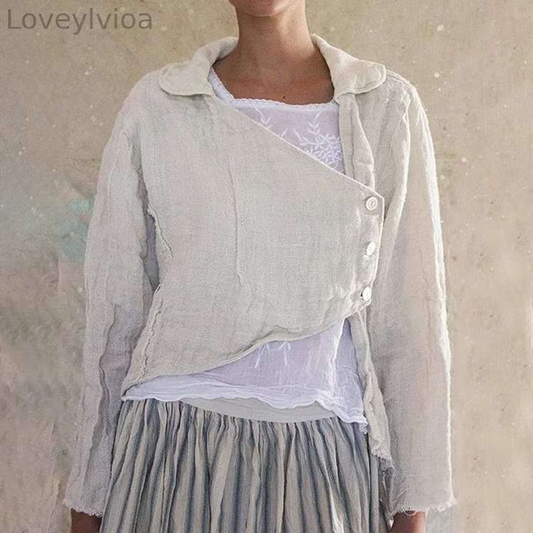 Vintage Solid Button Down Linen Cotton Comfy Jacket
