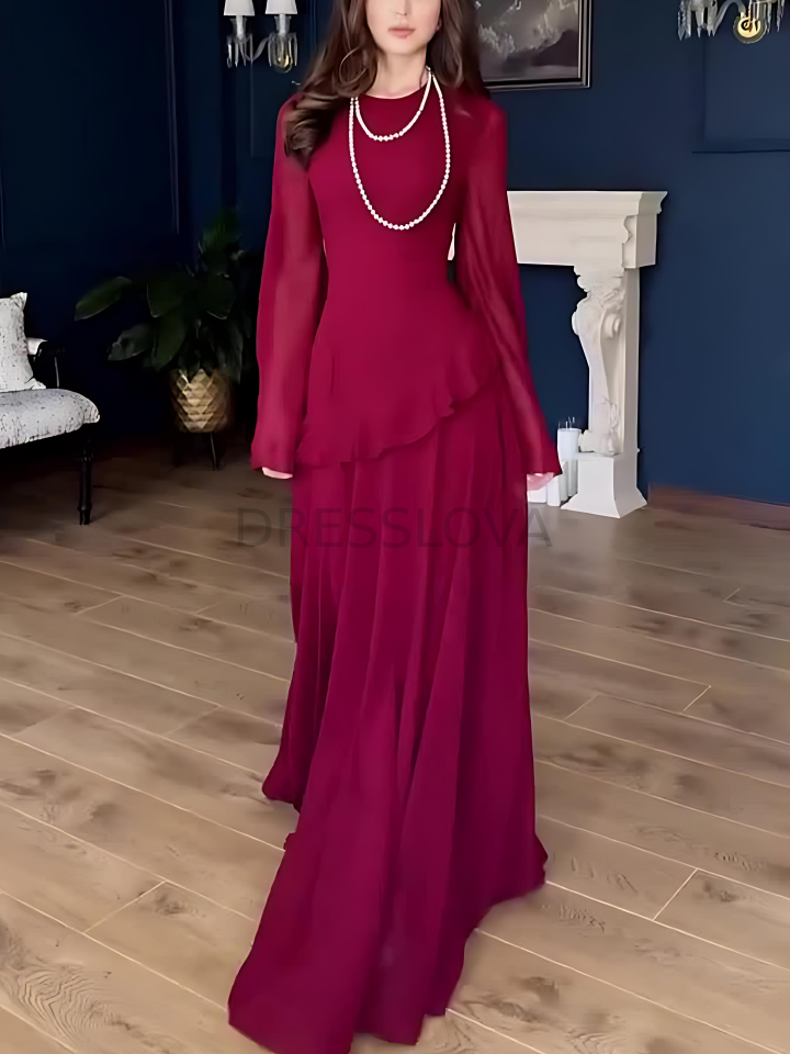 slim fit dress slacks Printed Georgette Maxi Fit And Flare Dress Inddus.in main image 1