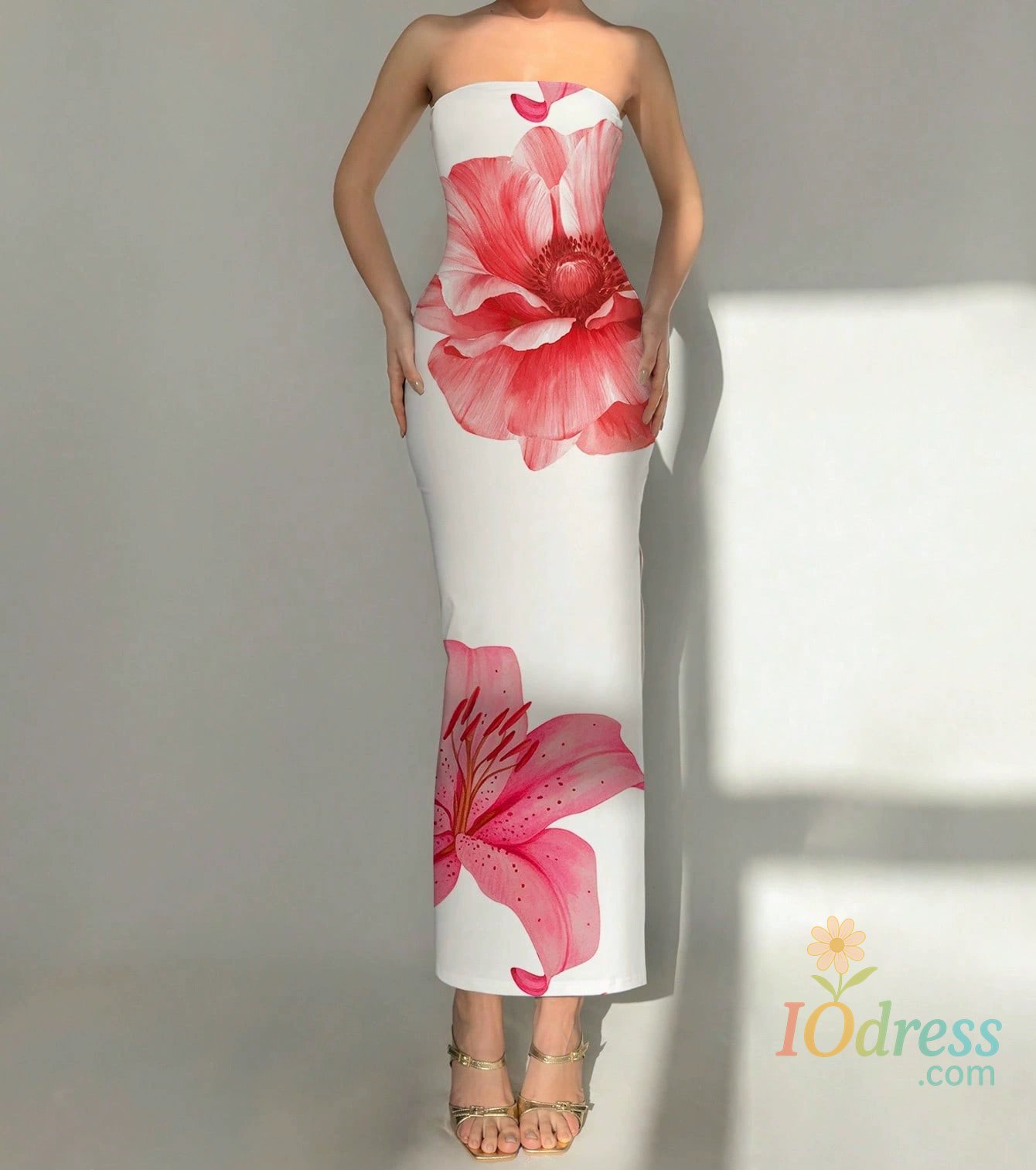 IO Dress Elegant Fashionable Printed Long Dress New Summer Women's Sexy Slim Fit Chest Wrapped Off Shoulder Casual Dress