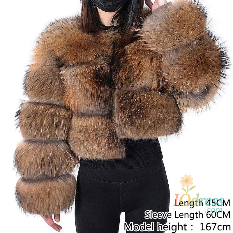 IO Dress 2025 Maomaokong Real Fur Coat Women Natural Raccoon Fur Jacket Female Winter Warm Fox Fur Coat High Quality Long Sleeve With Hat
