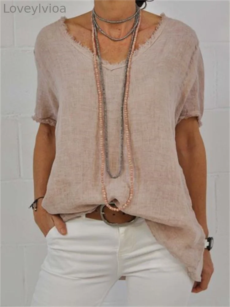 Basic Frayed Hem Comfy Woven Tunic