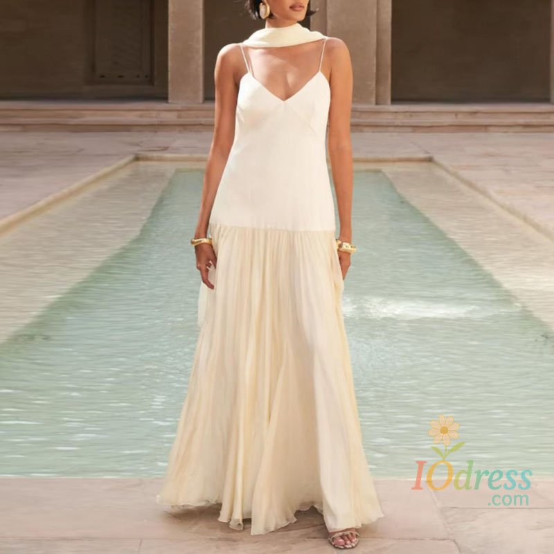 IO Dress Trendy Dress 2025 Spring Elegant Hollow V Neck Ribbons Evening Dresses Summer Spaghetti Strap Backless Zipper Women's Long Dress