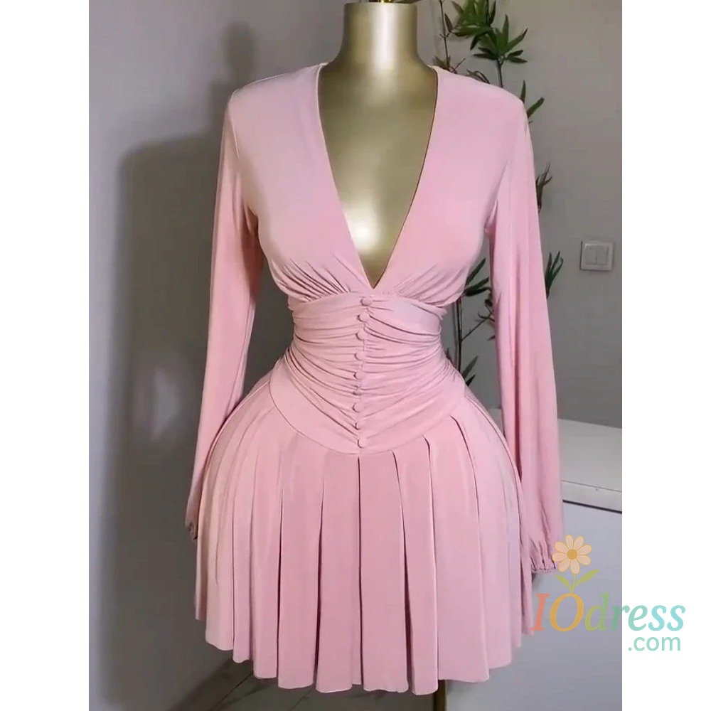 IO Dress Women's Party Mini Dress 2025 Spring/summer Latest Casual Sexy Plunge Ruched Lantern Sleeve Button Daily A Line Short Skirt IO Dress Store