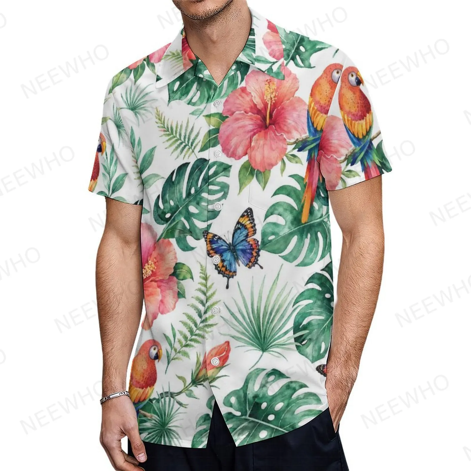 SFneewho® Green Tropical Leaves & Parrots Summer Island Men