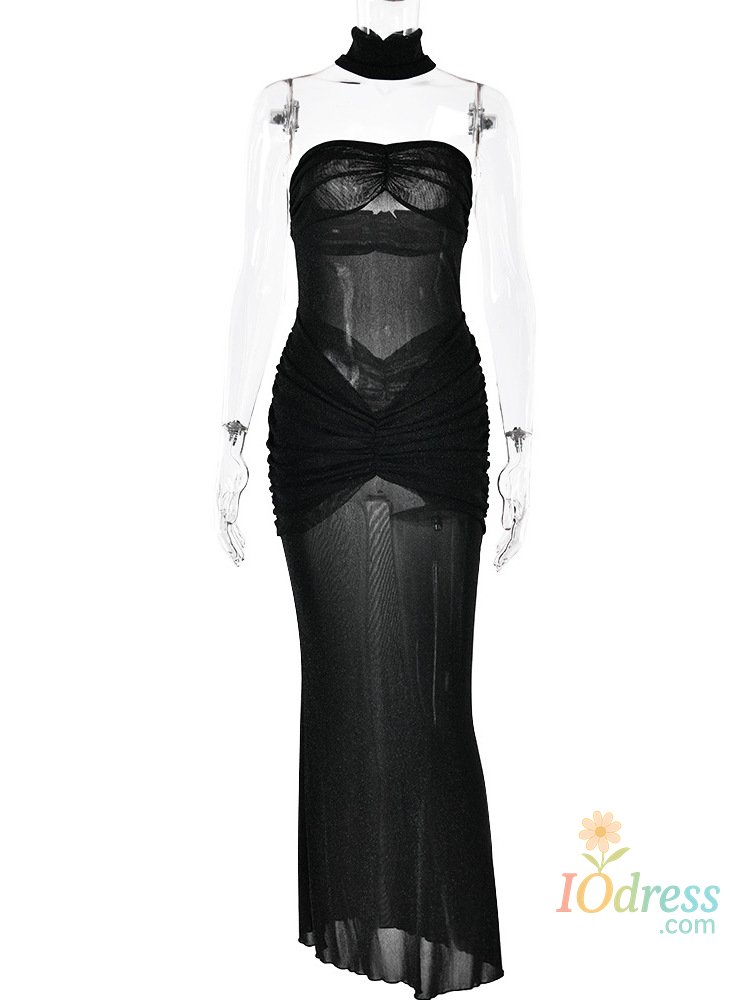 IO Dress Articat Sexy Strapless Mesh Double-layer Perspective Dress For Women's Summer Vacation 2024 New Slim Backless Party Beachwear