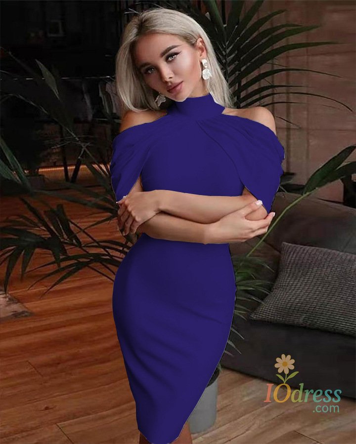 IO Dress 2024 New Solid Color Slim Midi Dresses Women Halter Neck Off Shoulder Package Hip Bodycon Elegant Temperament Ladies Party Dress