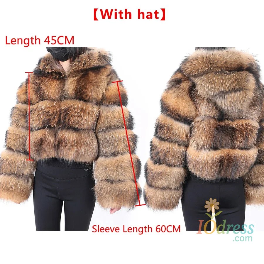 IO Dress 2025 Maomaokong Real Fur Coat Women Natural Raccoon Fur Jacket Female Winter Warm Fox Fur Coat High Quality Long Sleeve With Hat