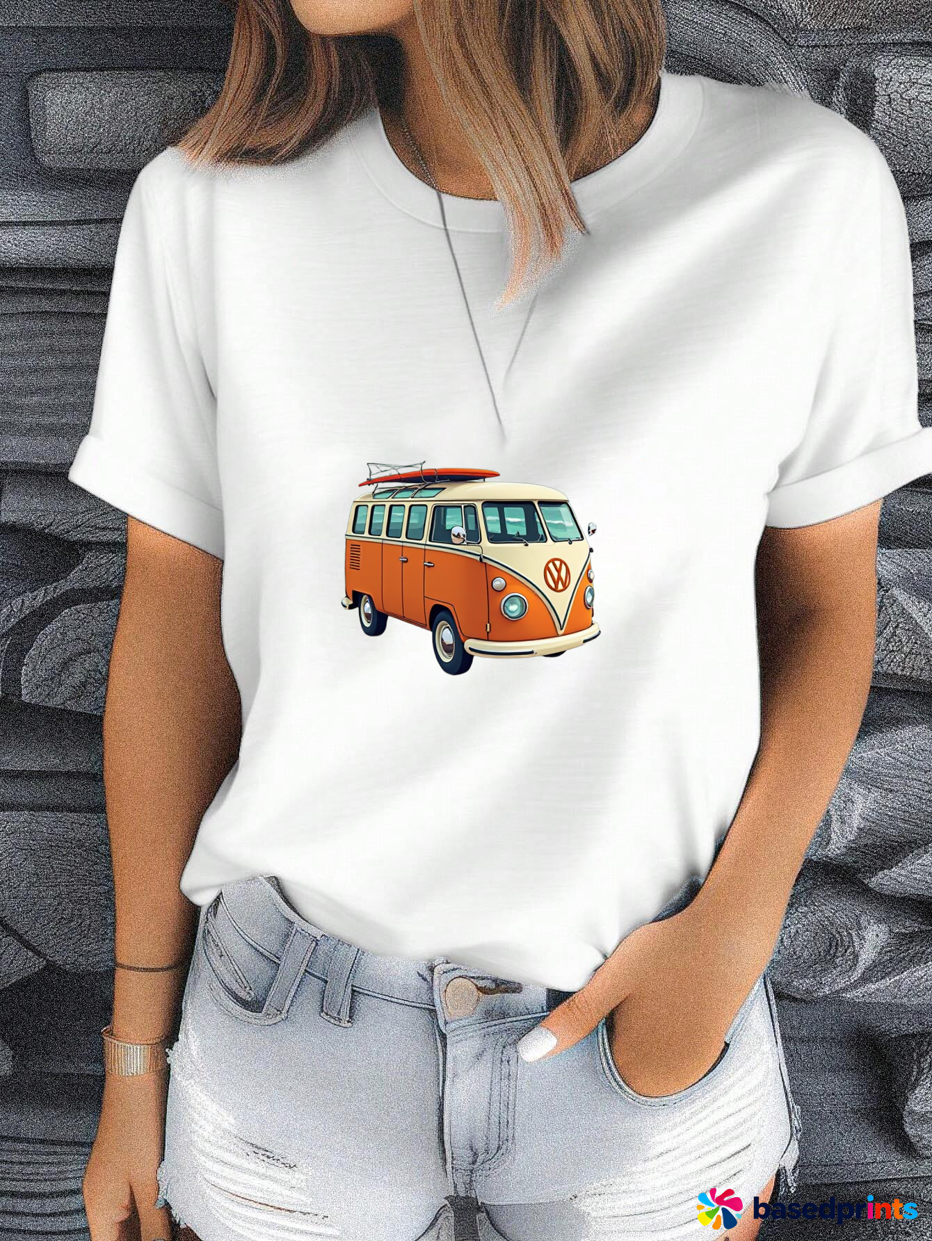 Vintage Bus Printed T Shirt Women Casual Short Sleeve Tops