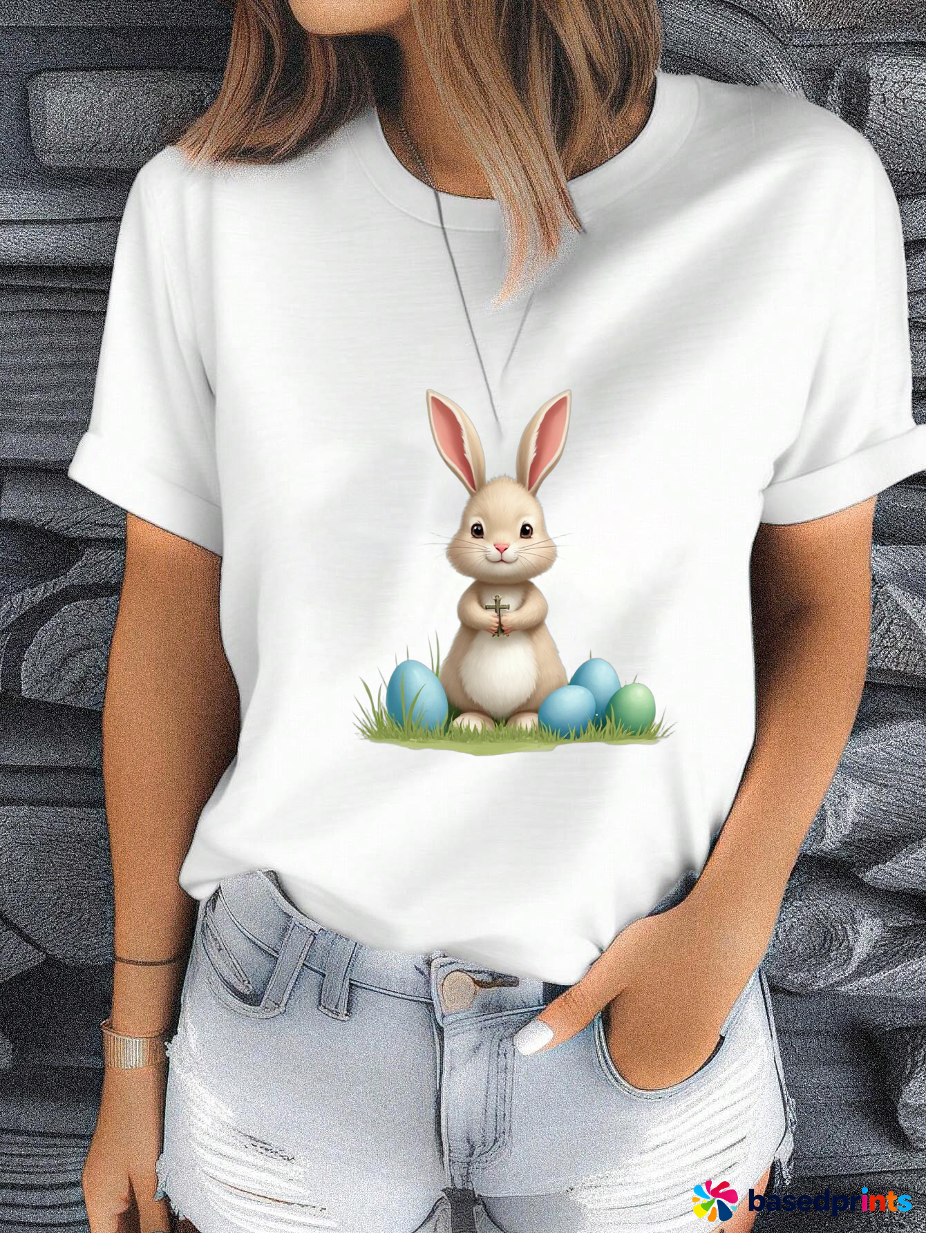 Easter Bunny T-Shirt Women's Casual Short-Sleeved Cotton Graphic Tee