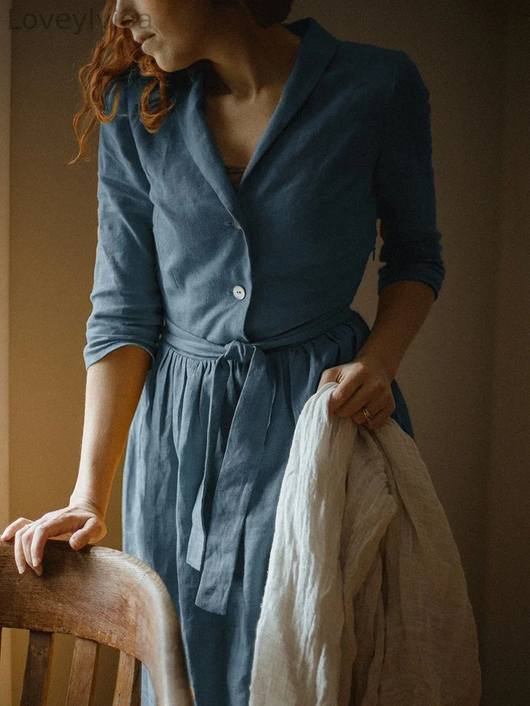 Vintage Elegant Shawl Collar Midi Dress