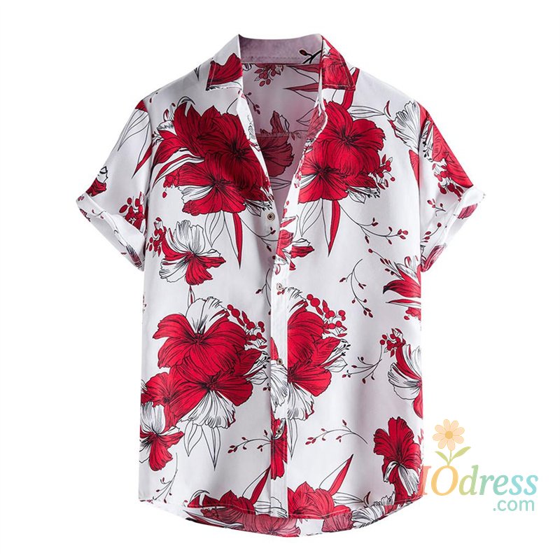 IO Menswear Popular Summer Hawaiian Shirt Men Cool 3d Printing Flower Leaves Shirts Lapel Collar Short Sleeves Button Beach Blouse Clothes