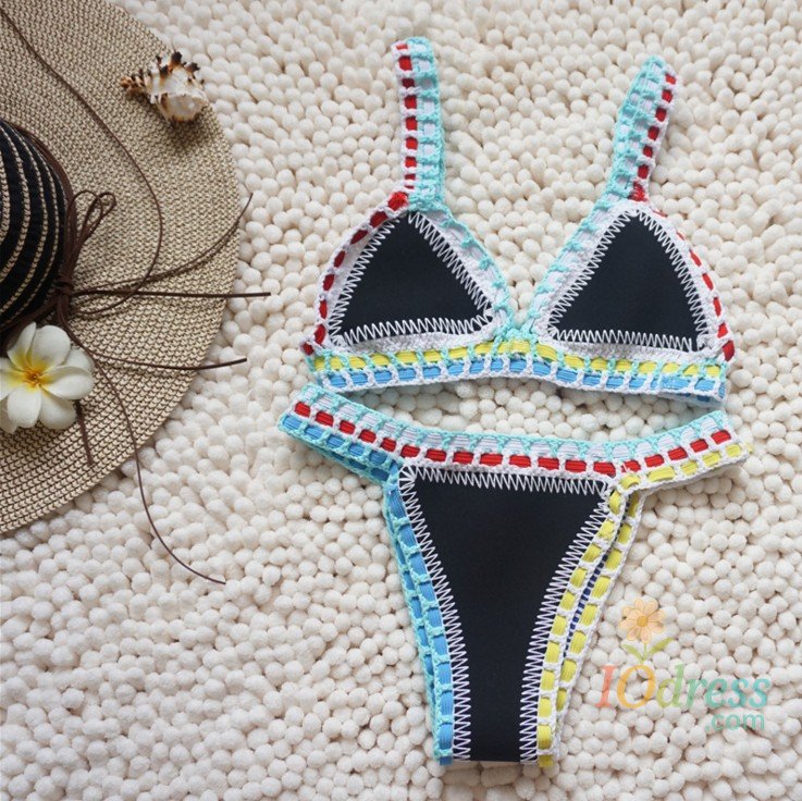IO Dress Micro Bikini 2021 Women Handmade Crochet Knit Swimwear Halter Patchwork Bathing Suit Swimsuit Biquini Thong Bikini traje de bano