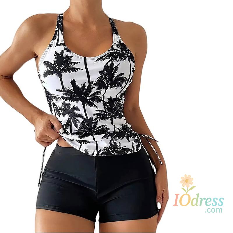 IO Dress Cikini Summer Beach Women's Palm Tree Print Vest-Style Tankini Set Two-Piece Sexy Swimwear Bathing Suit
