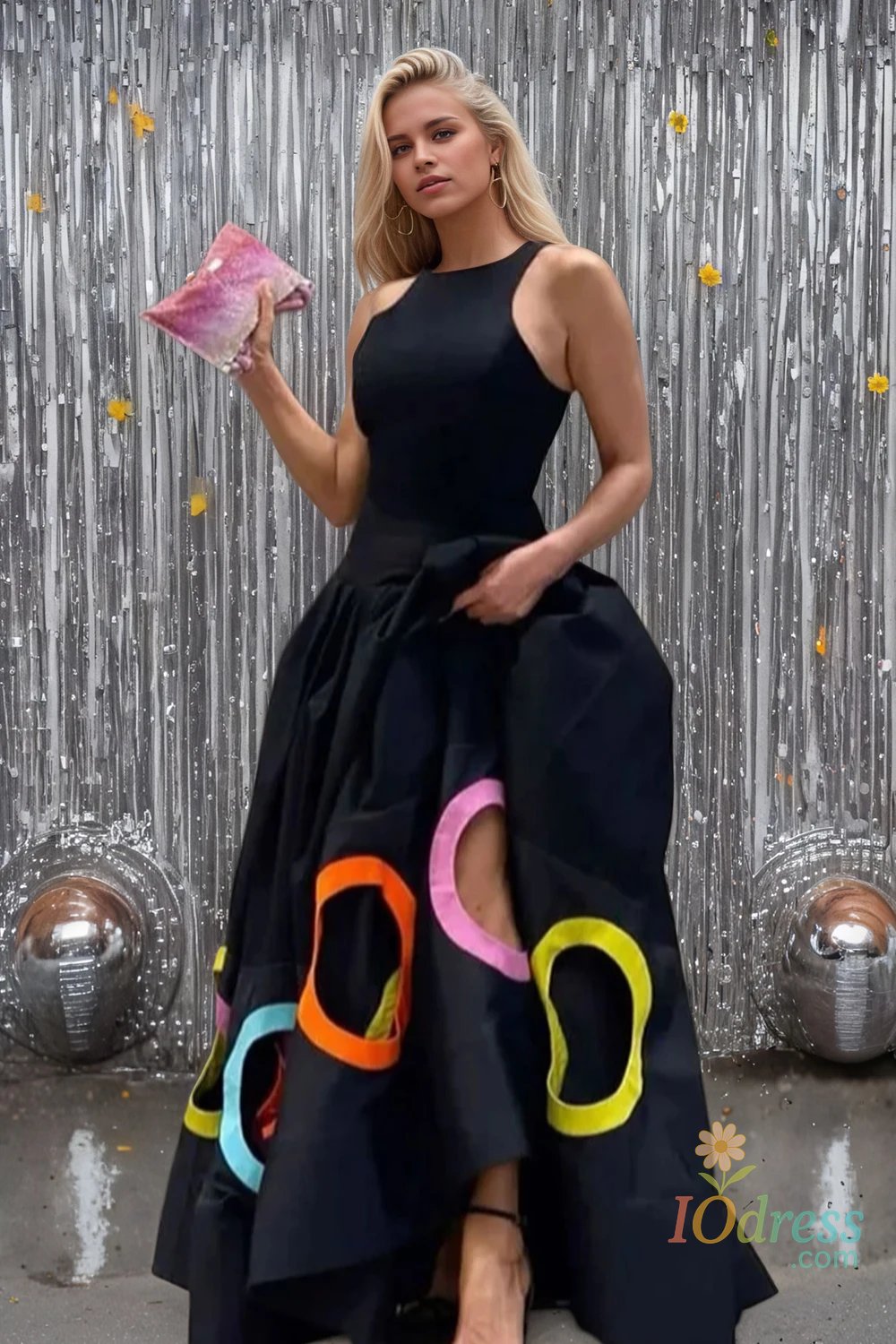 IO Dress Women Plus Size Maxi Dress Circle Hollow Out Pleated A-Line Tank Dress Casual High Street Elegant Round Neck Sleeveless Dresses