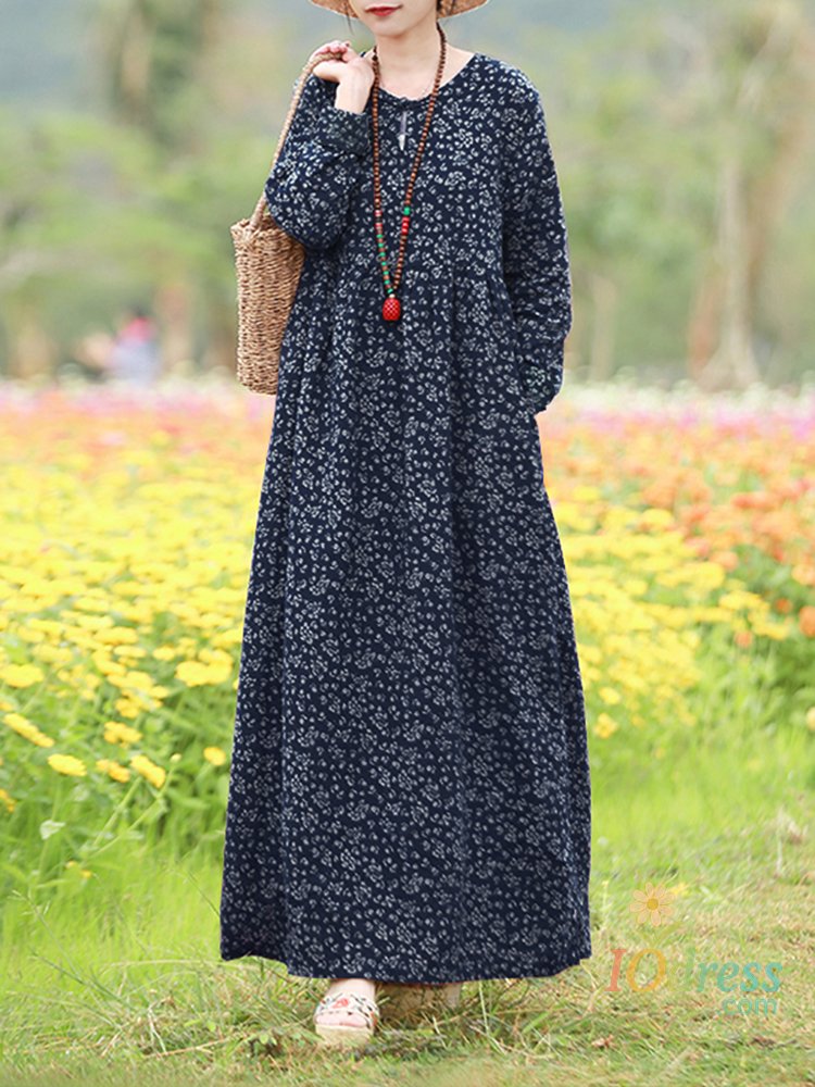 IO Dress Vintage Floral Dress Woman 2025 choice Autumn Bohemian Long Dresses Casual Long Sleeve Maxi Vestidos Loose Robe Femme Oversize