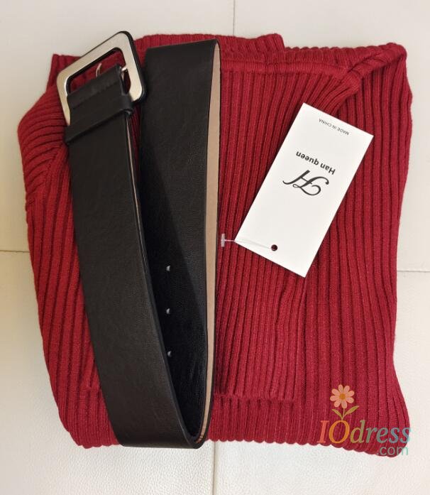 IO Dress H Han Queen Knitted Turtleneck Sweater Bodycon Dress Bottoming Women Soft Elastic Autumn Winter Midi Party Dresses With Belt