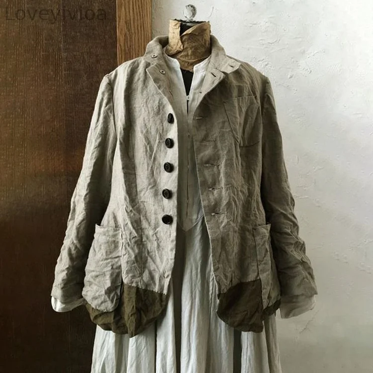 Solid Color Button Down Comfy Linen Cotton Jacket
