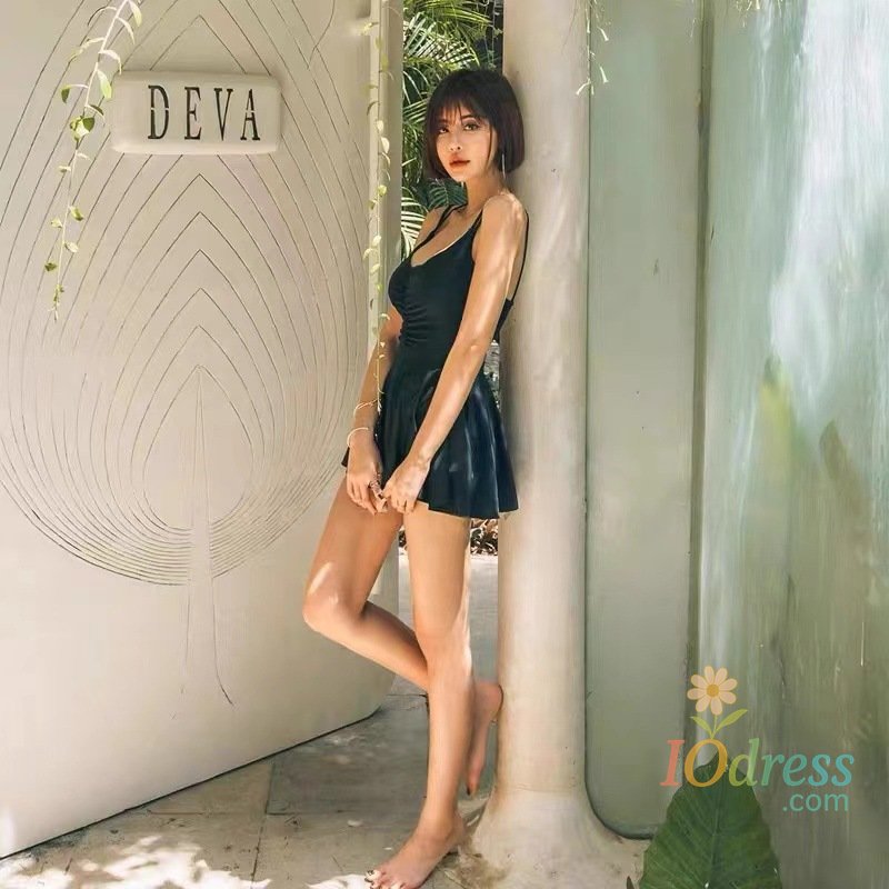 IO Dress Fashion One-Piece Swimsuit Women Korean New Conservative Skirt Style Slimming Bathing Suit Summer Beach Holiday Swimwear