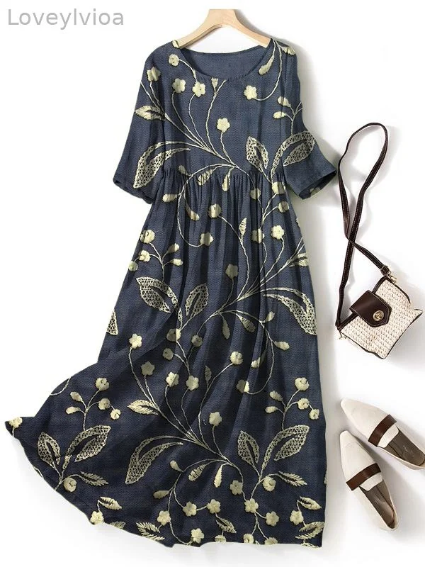 Women's Elegant Floral Vines Art Print Maxi Dress
