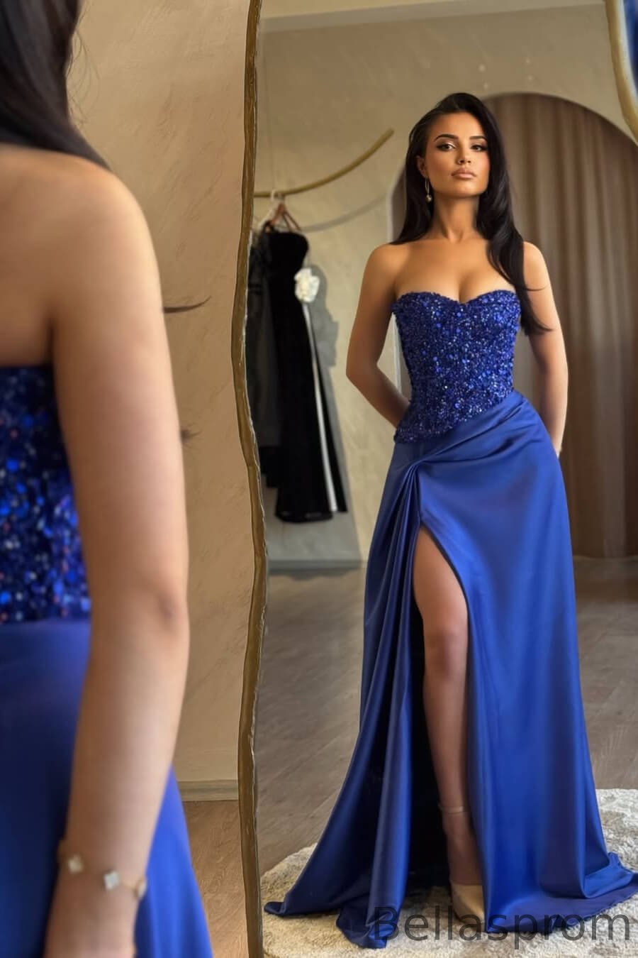 pink.prom dress Glitter Straps Hot Pink Sequins Prom Evening Dress with Slit TP1048 US8 / Custom Color