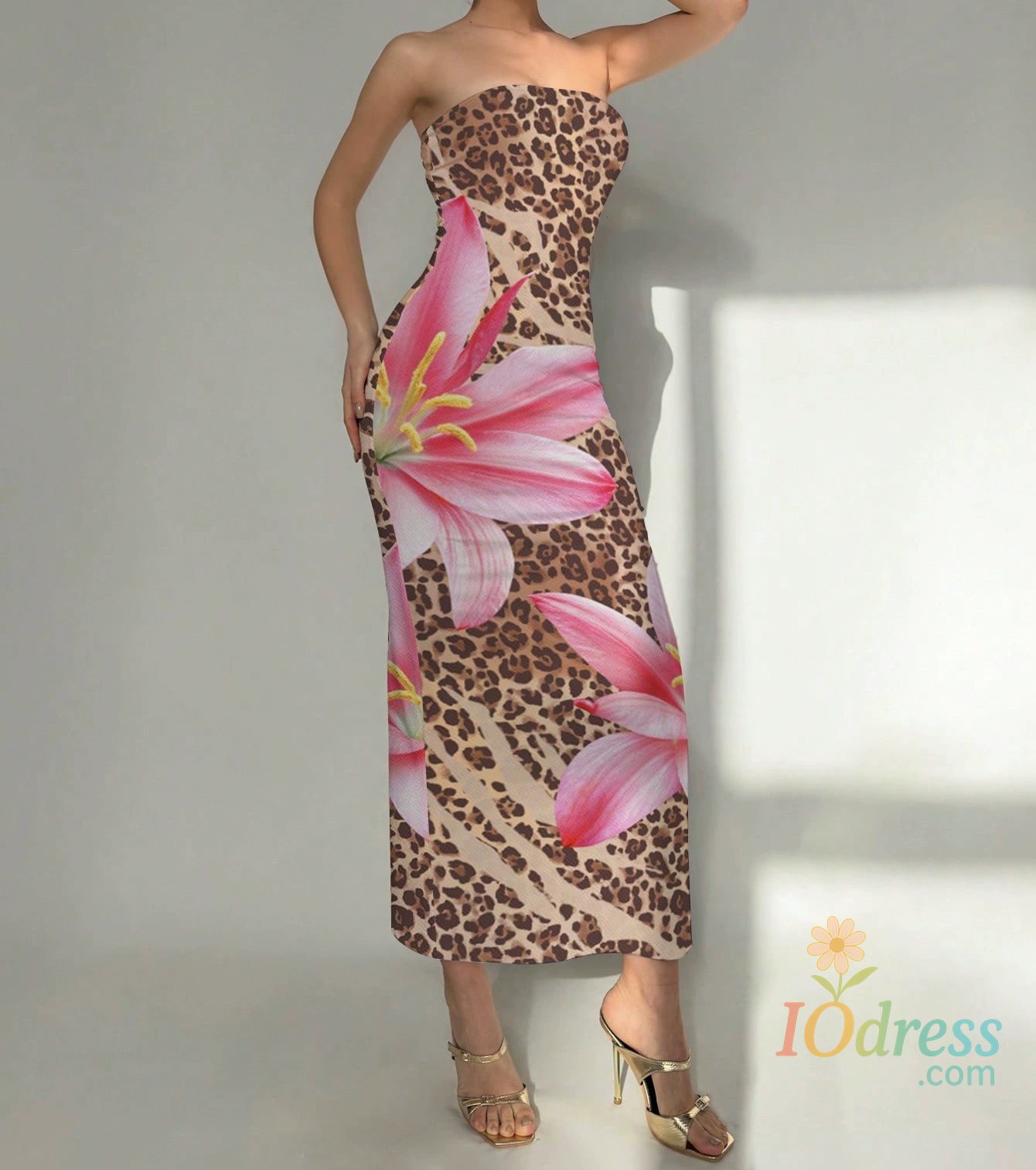 IO Dress Elegant Fashionable Printed Long Dress New Summer Women's Sexy Slim Fit Chest Wrapped Off Shoulder Casual Dress