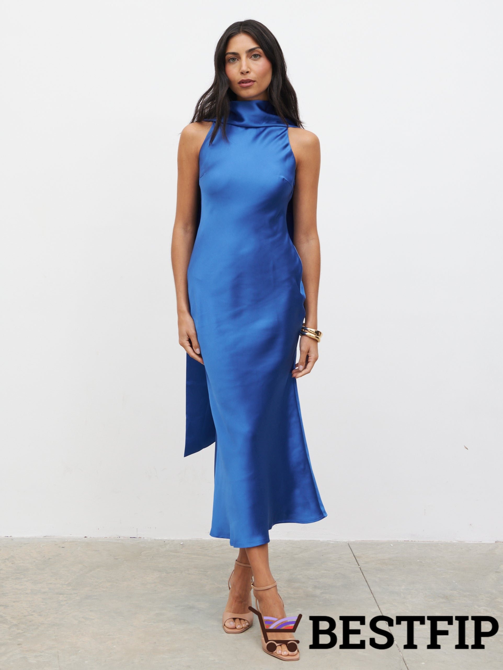 Lethe Drape Scarf Midaxi Dress - Colbalt Blue Lethe Drape Scarf Midaxi Dress - Colbalt Blue