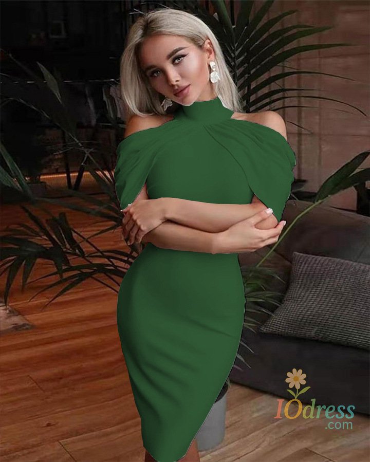 IO Dress 2024 New Solid Color Slim Midi Dresses Women Halter Neck Off Shoulder Package Hip Bodycon Elegant Temperament Ladies Party Dress