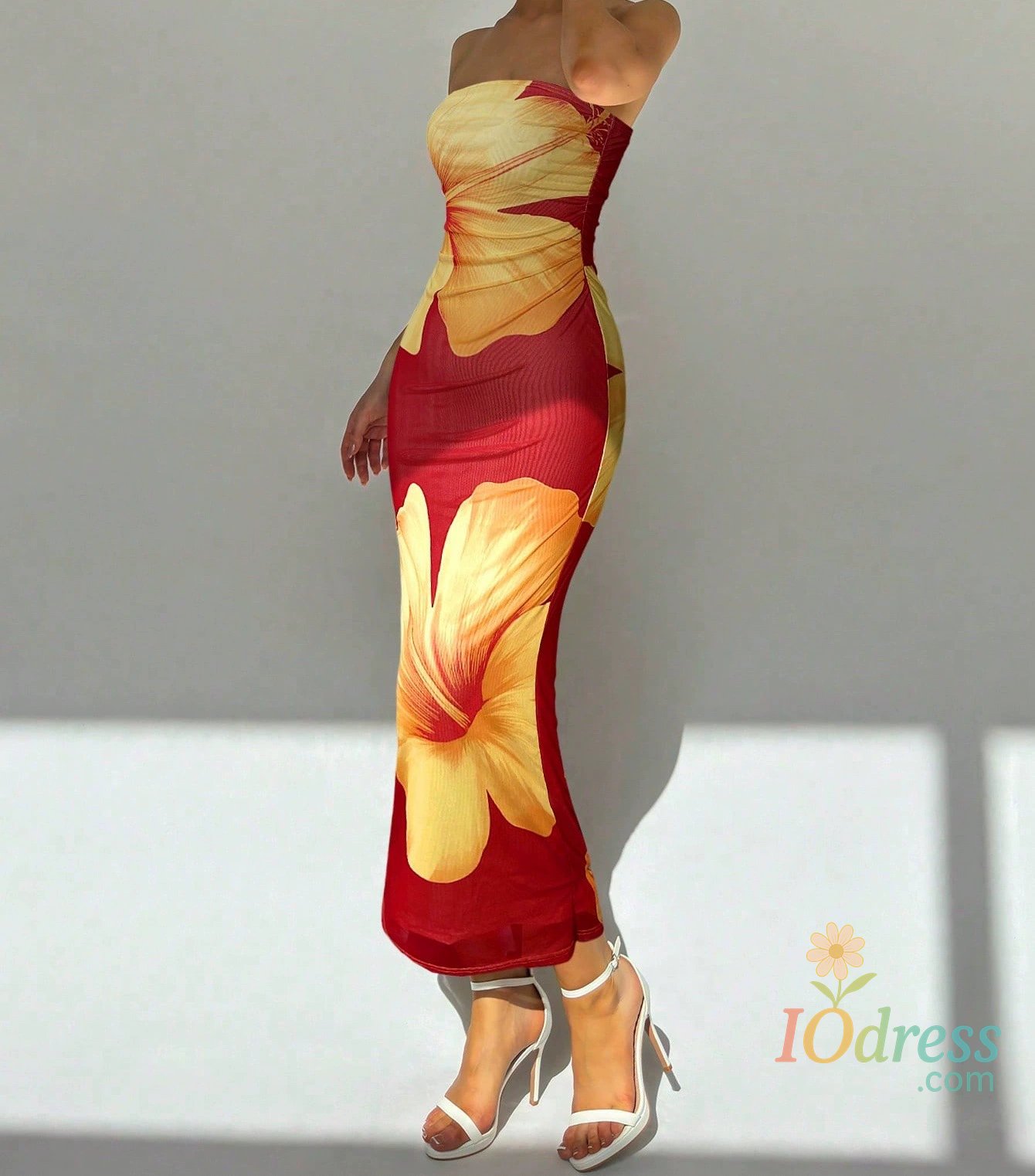 IO Dress Elegant Fashionable Printed Long Dress New Summer Women's Sexy Slim Fit Chest Wrapped Off Shoulder Casual Dress