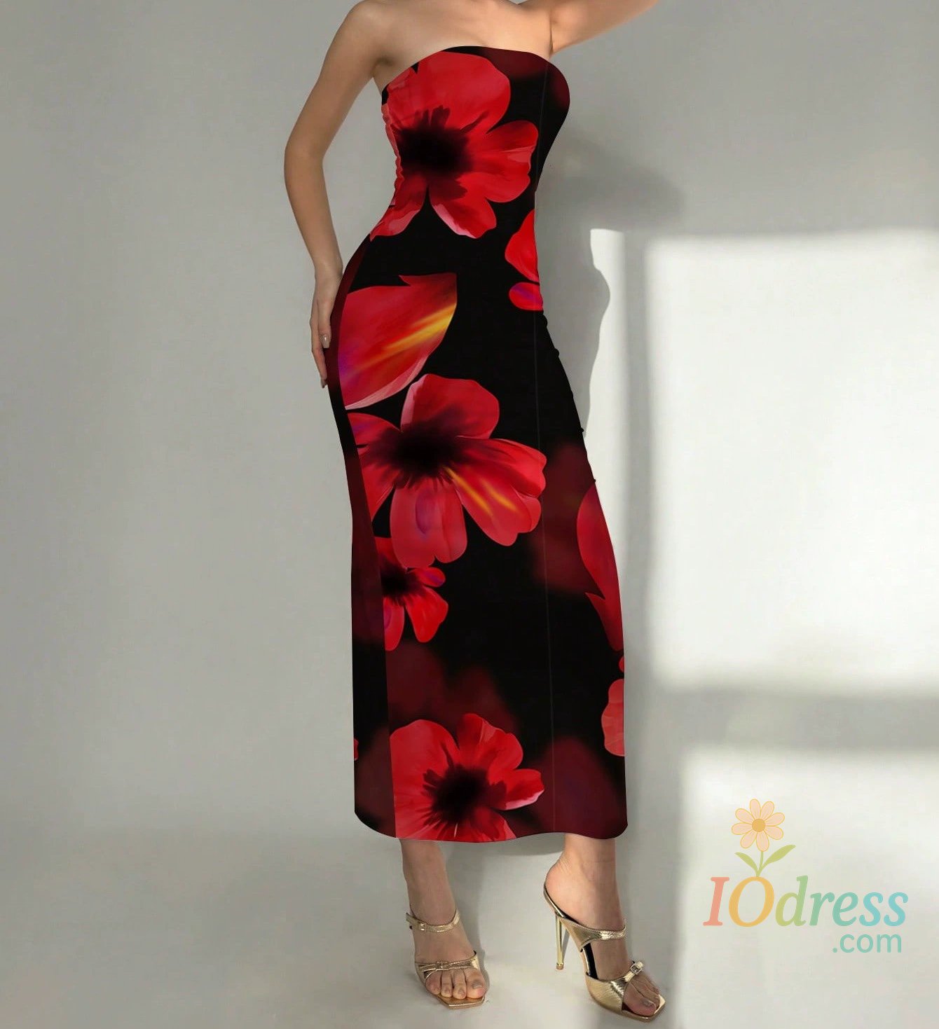 IO Dress Elegant Fashionable Printed Long Dress New Summer Women's Sexy Slim Fit Chest Wrapped Off Shoulder Casual Dress