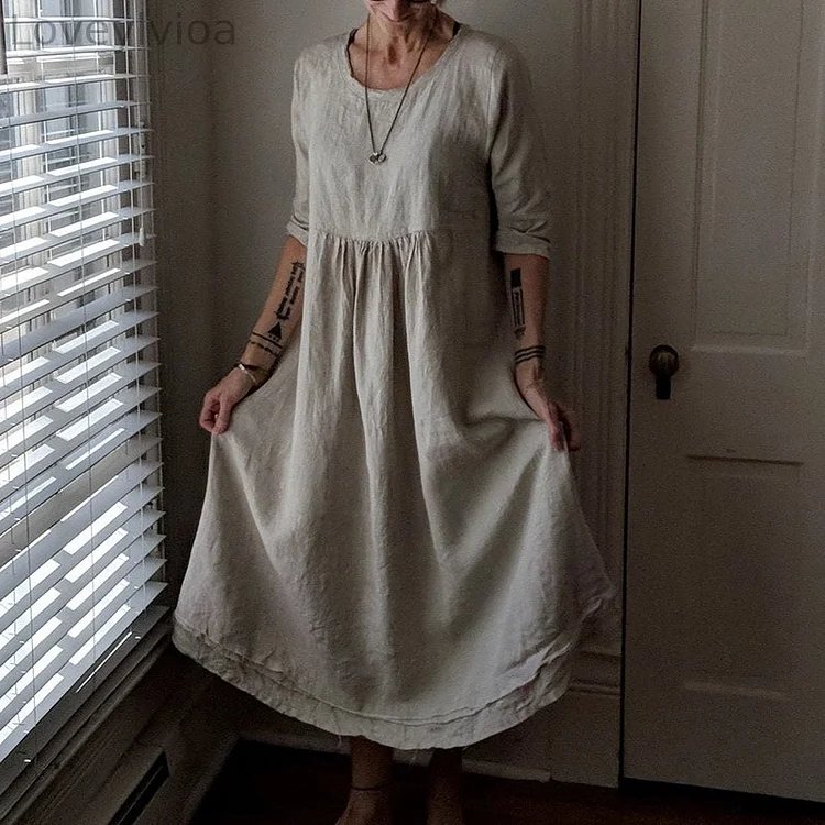 Solid Casual Patchwork Long Sleeved Midi Dress