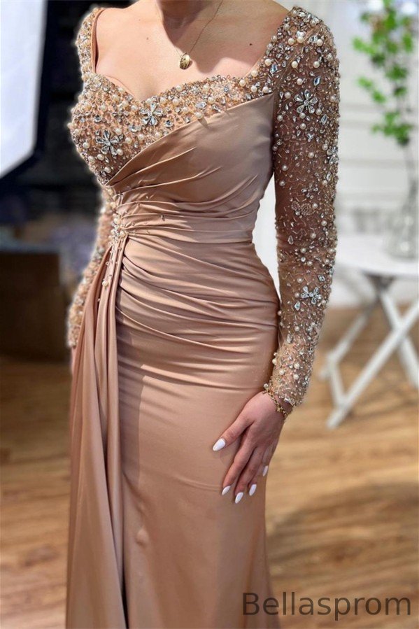 Bellasprom Sweetheart Long Sleeves Mermaid Prom Dress With Sequins Pearls Same as Picture-US2